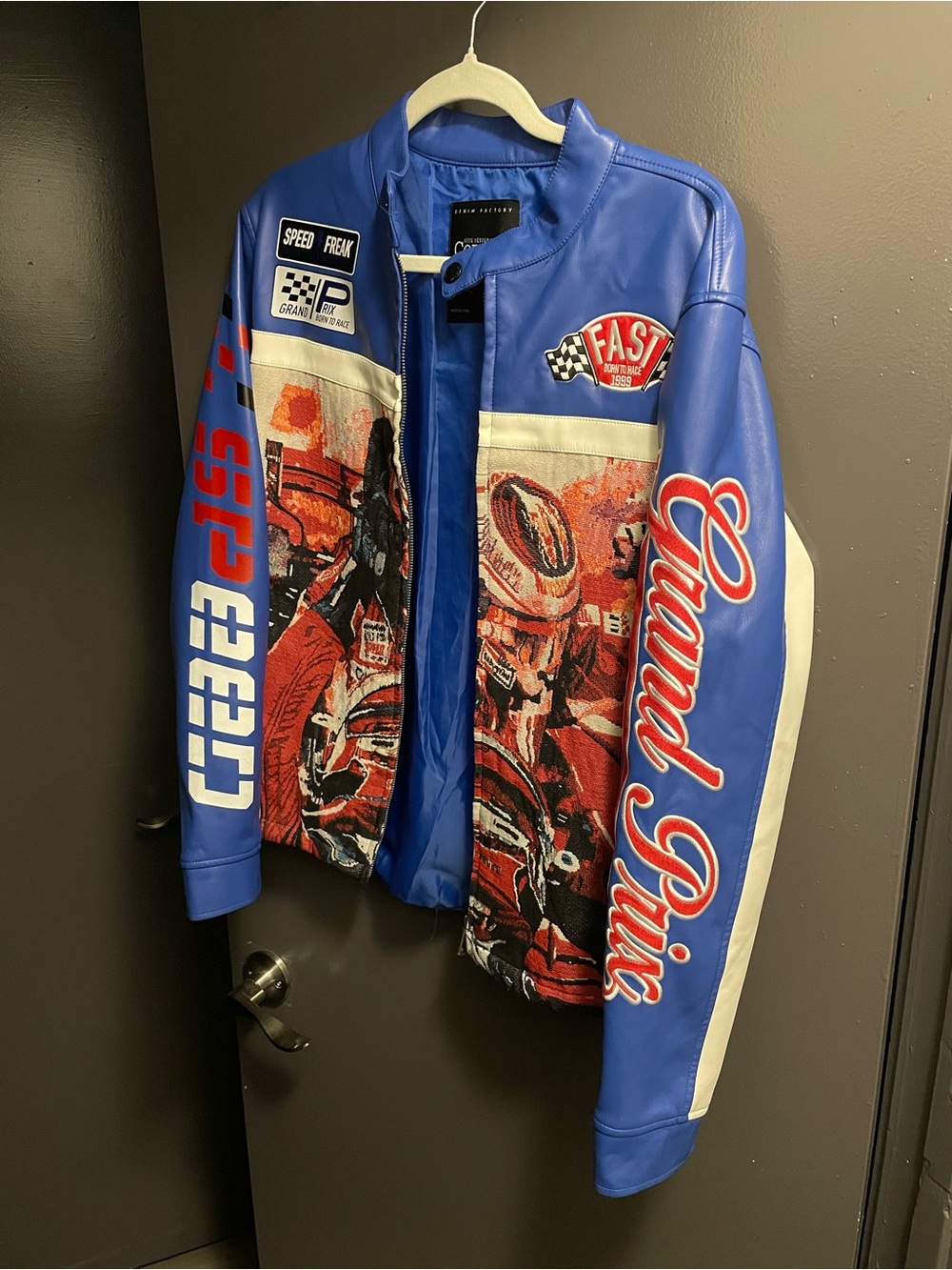 Men's Blue Racing Graphic Bomber Jacket - Grand Prix Design